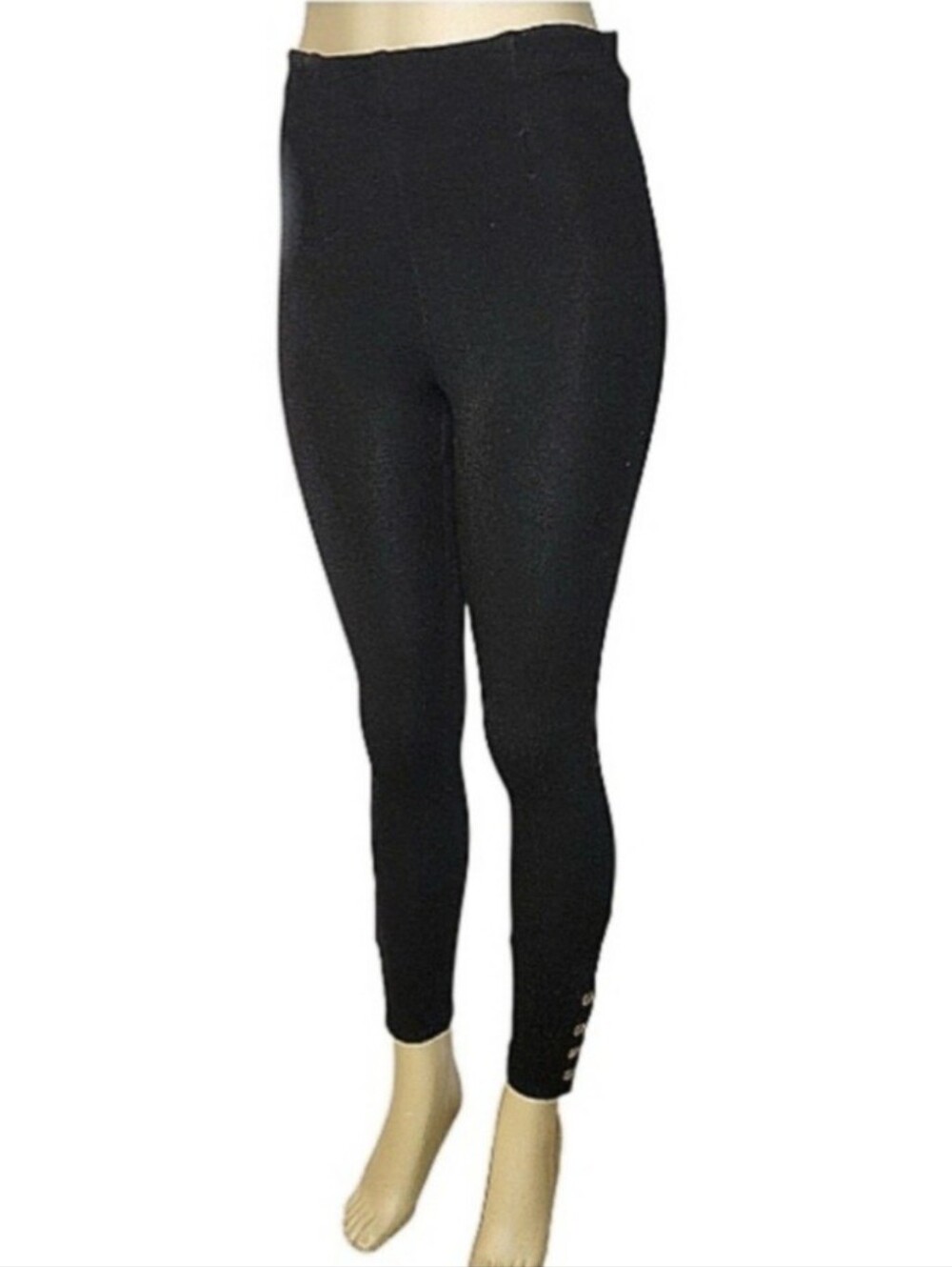 Forever 21 Black Mid-Waist Leggings with Ankle Button Detail Size S